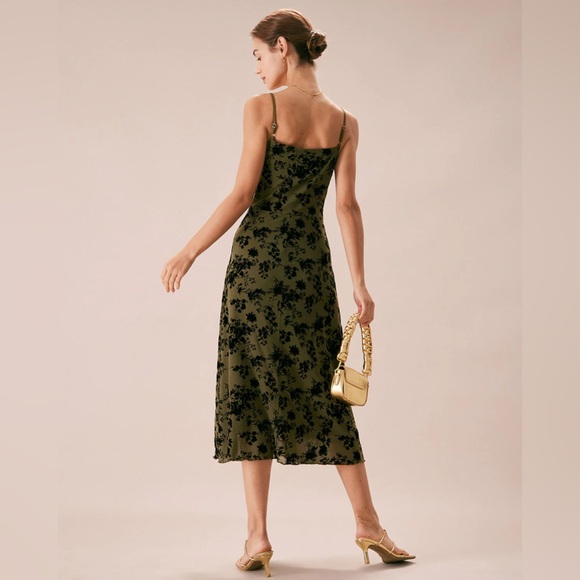 Rihoas Green Floral Burnout A-Line Slip Midi Dress - Picture 5 of 9